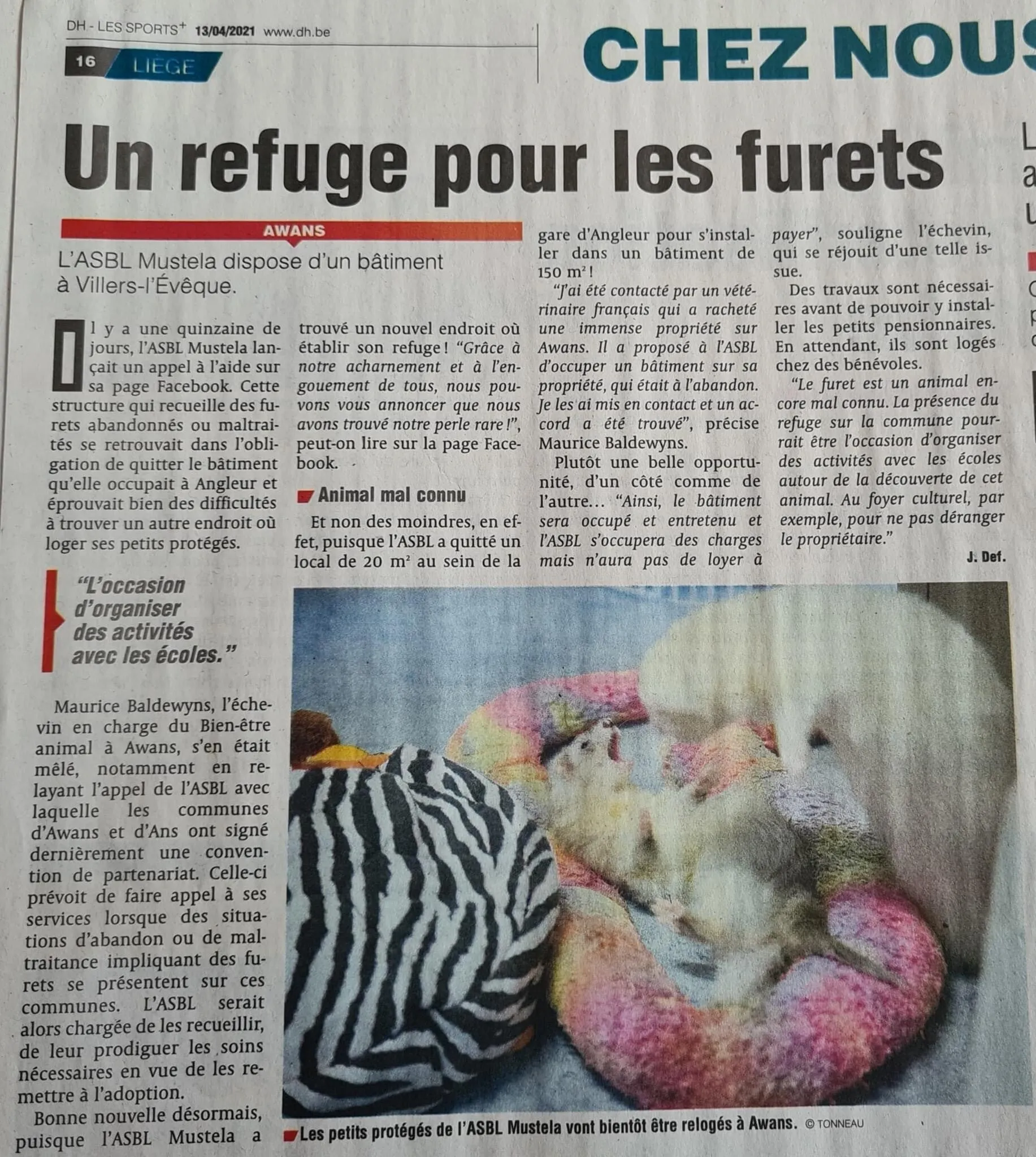 Article de La DH sur l’asbl Mustela